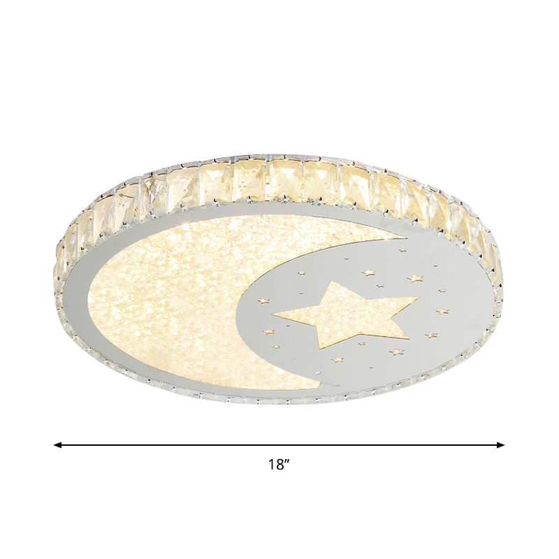 Stainless-Steel LED Round Flushmount Contemporary Cut Crystal Ceiling Mounted Light with Moon and Star Design Clearhalo 'Ceiling Lights' 'Close To Ceiling Lights' 'Close to ceiling' 'Flush mount' Lighting' 1723577