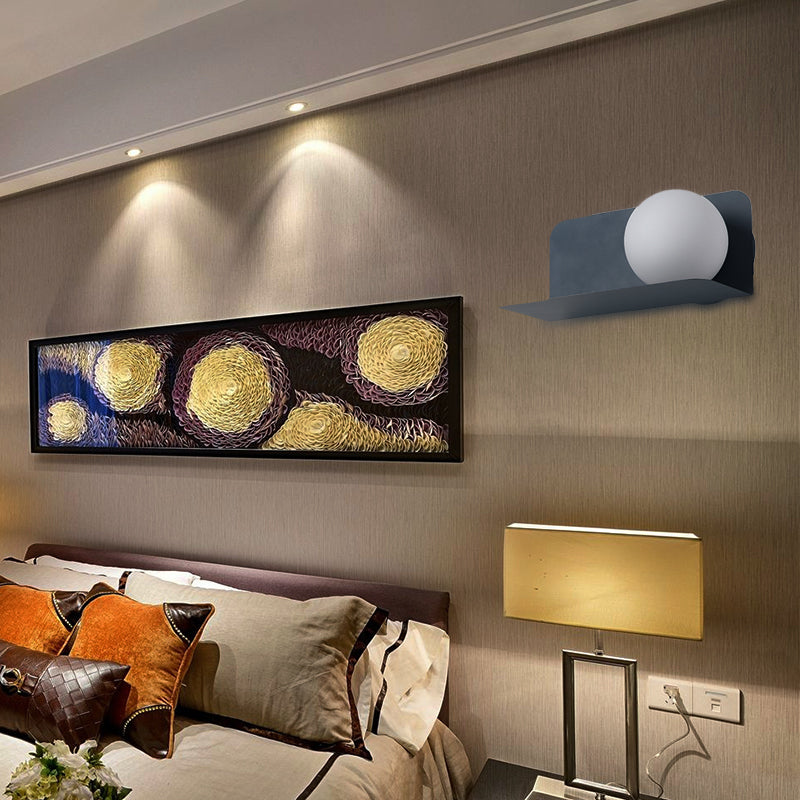 White Globe Wall Light Nordic Style Frosted Glass Sconce Light for Study Room Child Bedroom Grey 14" Clearhalo 'Wall Lamps & Sconces' 'Wall Lights' Lighting' 172374