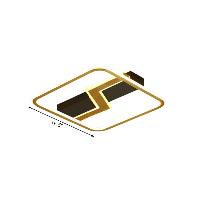Square Flush Mount Lamp Simple Metal 16.5"/20.5" W LED Bedroom Ceiling Light in Gold with Lightning Design Clearhalo 'Ceiling Lights' 'Close To Ceiling Lights' 'Close to ceiling' 'Flush mount' Lighting' 1723894