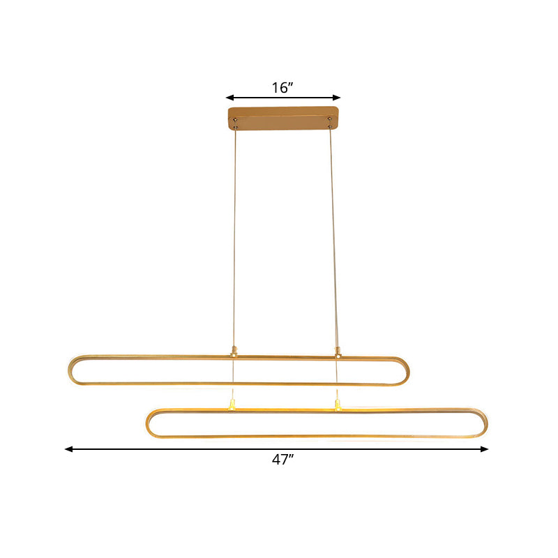 Aluminum Elliptical Island Light Modernity LED Gold Pendant Lighting in Warm/White Light, 39"/47" Long Clearhalo 'Ceiling Lights' 'Island Lights' Lighting' 1724066