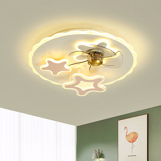 20.5" W Star Pendant Fan Light Nordic Metal LED White Semi Flush Mount with 5 Blades White Clearhalo 'Ceiling Fans with Lights' 'Ceiling Fans' 'Kids Ceiling Fans' 'Kids' Lighting' 1724817