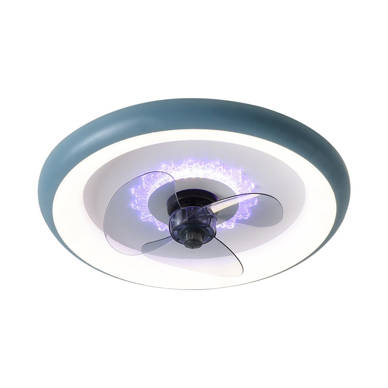 Metal Doughnut Ceiling Fan Lamp Macaron LED Semi Flush Light in Black/Red/Blue with 3-Blade, 19.5" Wide Clearhalo 'Ceiling Fans with Lights' 'Ceiling Fans' 'Kids Ceiling Fans' 'Kids' Lighting' 1724823