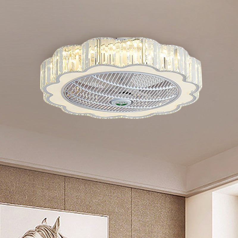 Crystal Rectangle Circle Semi Flush Minimalist 23" Wide LED White Ceiling Fan Lamp with 3-Blade Clearhalo 'Ceiling Fans with Lights' 'Ceiling Fans' 'Modern Ceiling Fans' 'Modern' Lighting' 1725045