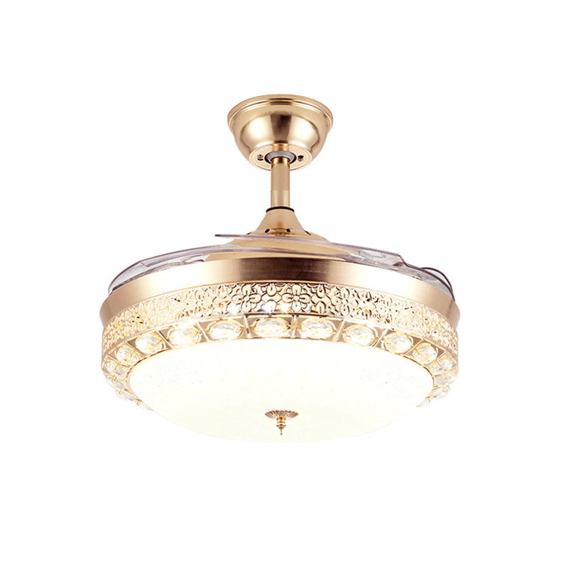 Contemporary Dome Semi Flush Mount Frosted Glass LED Parlor Ceiling Fan Lamp in Gold with 3 Blades, 19" Wide Clearhalo 'Ceiling Fans with Lights' 'Ceiling Fans' 'Modern Ceiling Fans' 'Modern' Lighting' 1725211