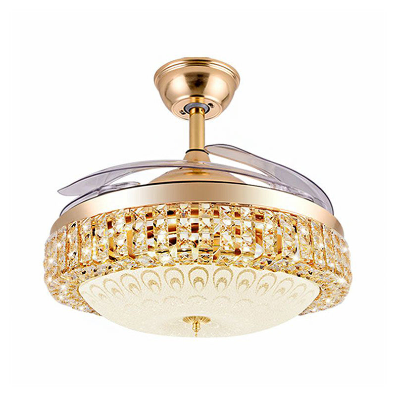 3-Blade Simple LED Hanging Fan Light Gold Domed Semi Mount Lighting with Textured Glass Shade, 19" Width Clearhalo 'Ceiling Fans with Lights' 'Ceiling Fans' 'Modern Ceiling Fans' 'Modern' Lighting' 1725214