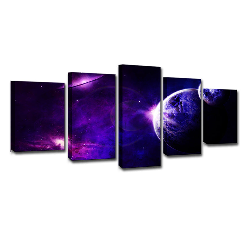 Purple Space Travel Wall Art Multi-Piece Science Fiction Boys Bedroom Canvas Print Clearhalo 'Art Gallery' 'Canvas Art' 'Kids' Arts' 1726613