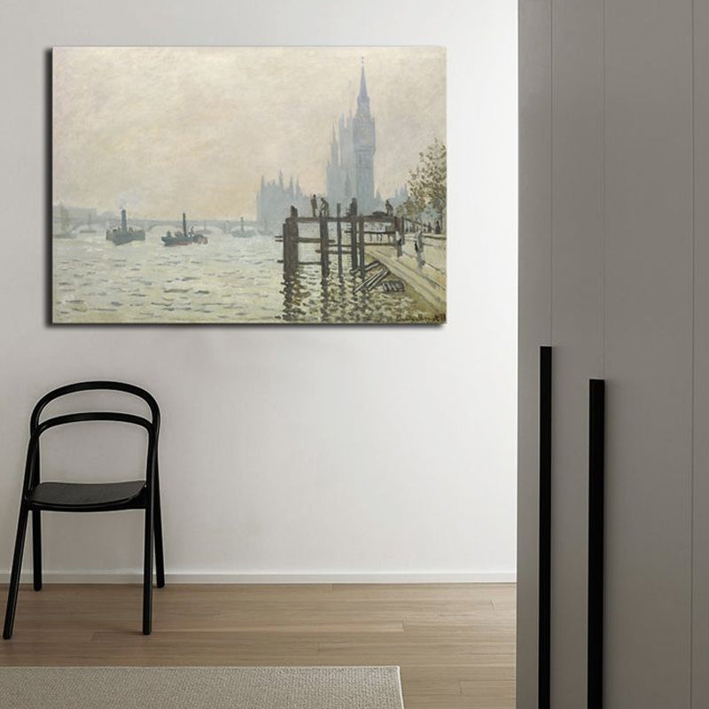Canvas Pastel Color Wall Decor Impressionism Riverside Scenery Art Print, Multiple Sizes Grey Clearhalo 'Arts' 'Canvas Art' 1727290