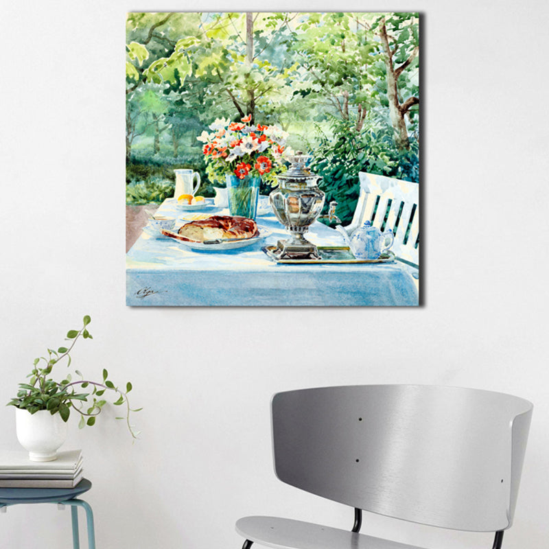 Impressionism Flowers and Cups Canvas Light Color Textured Painting for Dining Room Green Clearhalo 'Arts' 'Canvas Art' 1727704