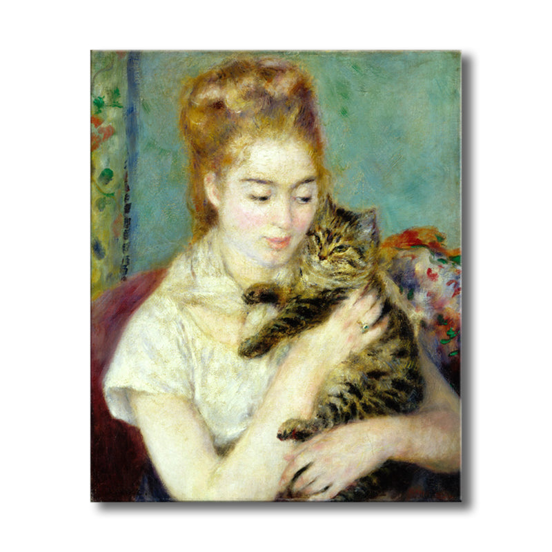 Maid and Cat Canvas Textured Impressionism Style for Girls Bedroom Wall Art Decor Clearhalo 'Arts' 'Canvas Art' 1728095