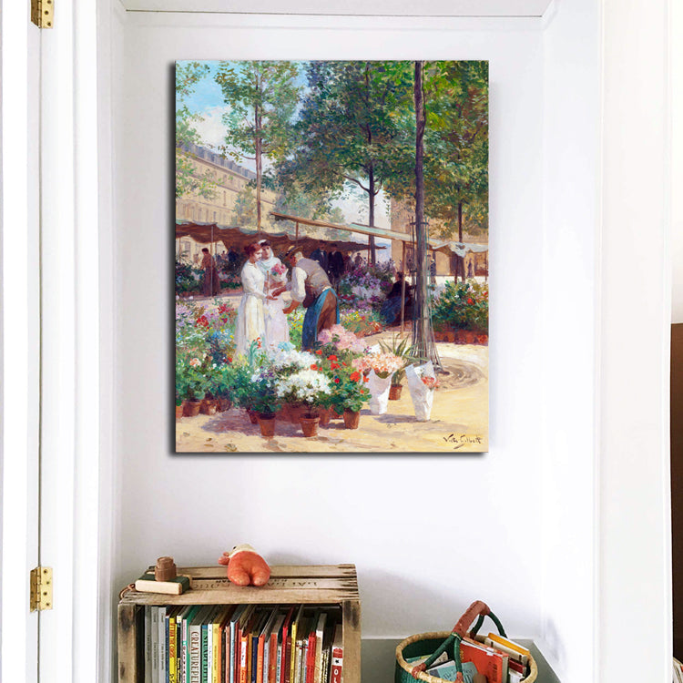 Flowers Market Scene Art Print Impressionism Canvas Wall Decor, Multiple Sizes Options Green Clearhalo 'Arts' 'Canvas Art' 1728163