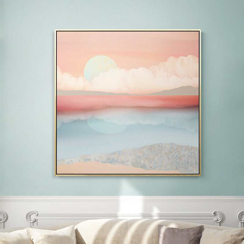 Modern Sunset Scenery Canvas for Girls Bedroom Illustration Wall Art, Multiple Sizes Clearhalo 'Art Gallery' 'Canvas Art' 'Contemporary Art Gallery' 'Modern' Arts' 1728307