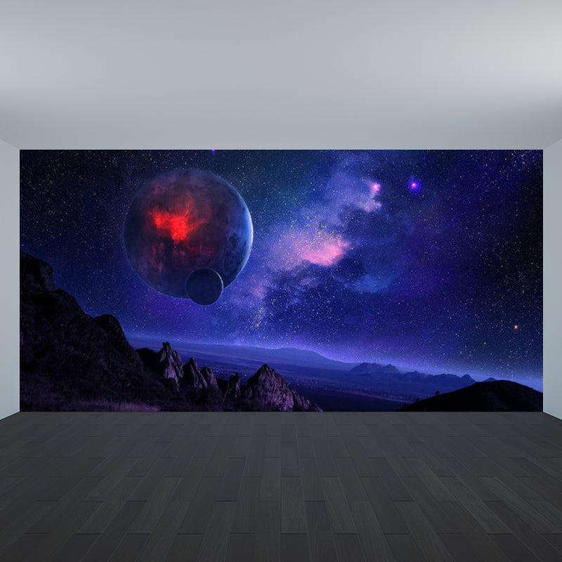 Modern Style Boys Mural Wallpaper Giant Planet Pattern Pastel Color Wall Covering Purple Clearhalo 'Wall Decor' 'Wall Mural' 1729500