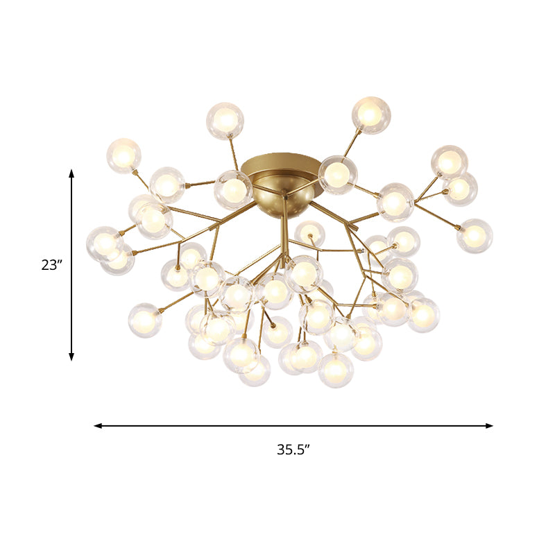 Multi-head Plant Semi Ceiling Mount Light Romantic Metal Glass Ceiling Lamp in Gold for Hotel Clearhalo 'Ceiling Lights' 'Close To Ceiling Lights' 'Close to ceiling' 'Glass shade' 'Glass' 'Semi-flushmount' Lighting' 173364