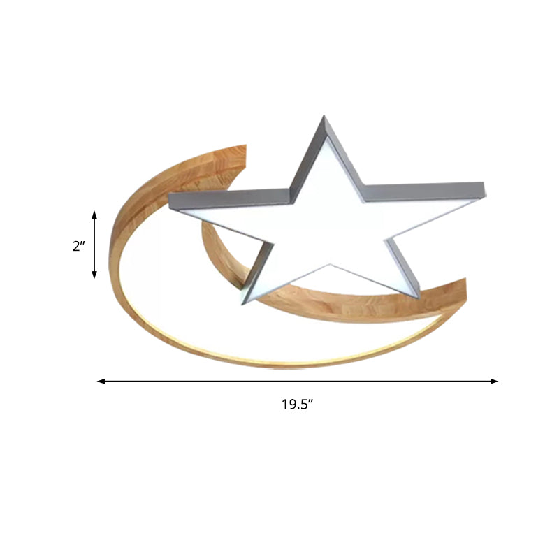 Wood Star Moon Ceiling Mount Light Nordic Style Ceiling Lamp for Nursing Room Bedroom Clearhalo 'Ceiling Lights' 'Close To Ceiling Lights' 'Close to ceiling' 'Flush mount' Lighting' 174556