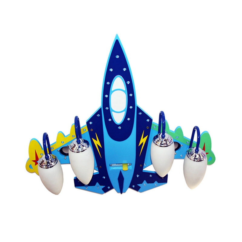 Four Lights Fighter Airplane Ceiling Light Cool Wood Flush Mount Light in Blue for Boys Bedroom Clearhalo 'Ceiling Lights' 'Close To Ceiling Lights' 'Close to ceiling' 'Flush mount' Lighting' 174806