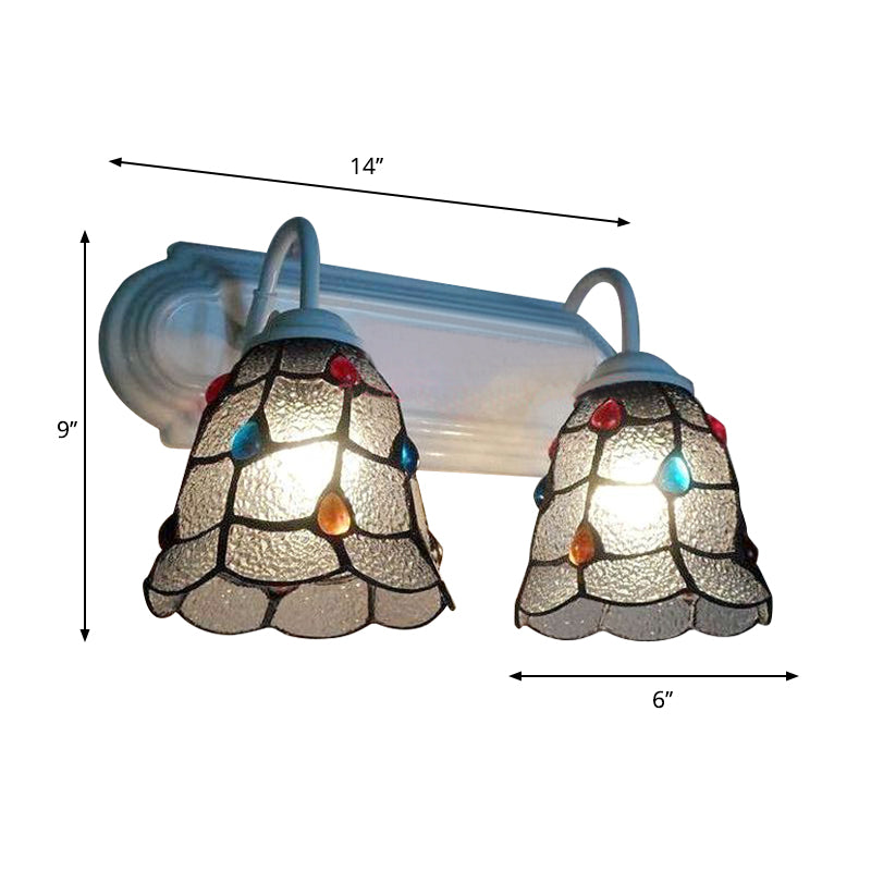 Dimpled Glass Bell Wall Lighting Tiffany Style 2 Heads Wall Sconce Light in White Finish for Bedroom Clearhalo 'Industrial' 'Middle century wall lights' 'Tiffany wall lights' 'Tiffany' 'Wall Lamps & Sconces' 'Wall Lights' Lighting' 174891