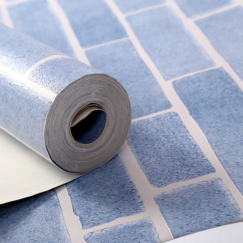 Brick Wallpaper Stain Resistant Farmhouse Living Room Wall Covering, 33' x 20.5" Blue Clearhalo 'Country wall decor' 'Rustic' 'Wallpaper' Wall Decor' 1756952