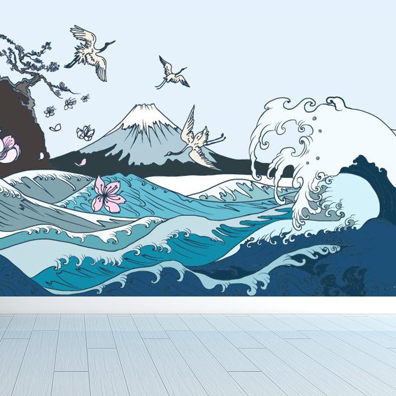 Light Color Asian Landscape Mural Decal Moisture Resistant Contemporary Bathroom Wall Covering Blue Clearhalo 'Wall Decor' 'Wall Mural' 1757057