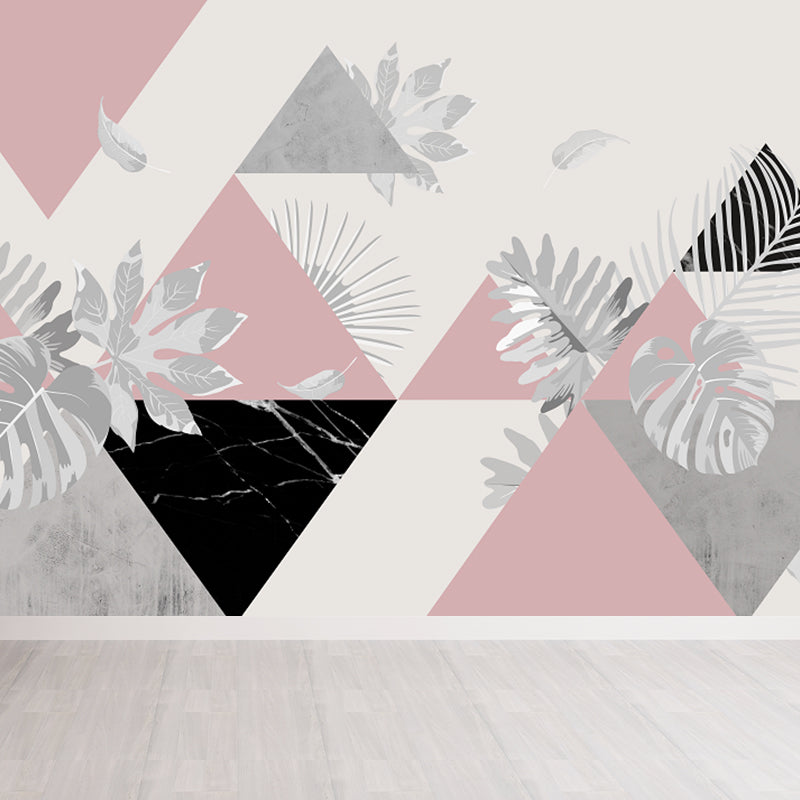 Huge Leaves Mural Decal for Bathroom Botanical Wall Art in Pastel Color, Moisture Resistant Pink Clearhalo 'Wall Decor' 'Wall Mural' 1757237