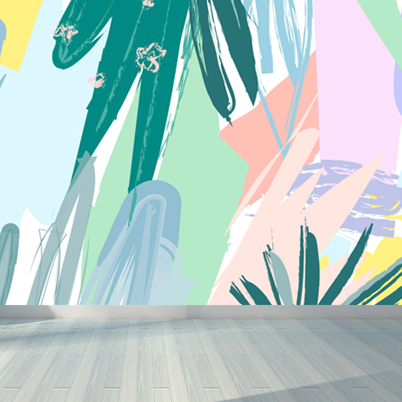 Stain-Proof Leaves Wall Mural Tropical Non-Woven Fabric Wall Art, Made to Measure Green Clearhalo 'Wall Decor' 'Wall Mural' 1757915