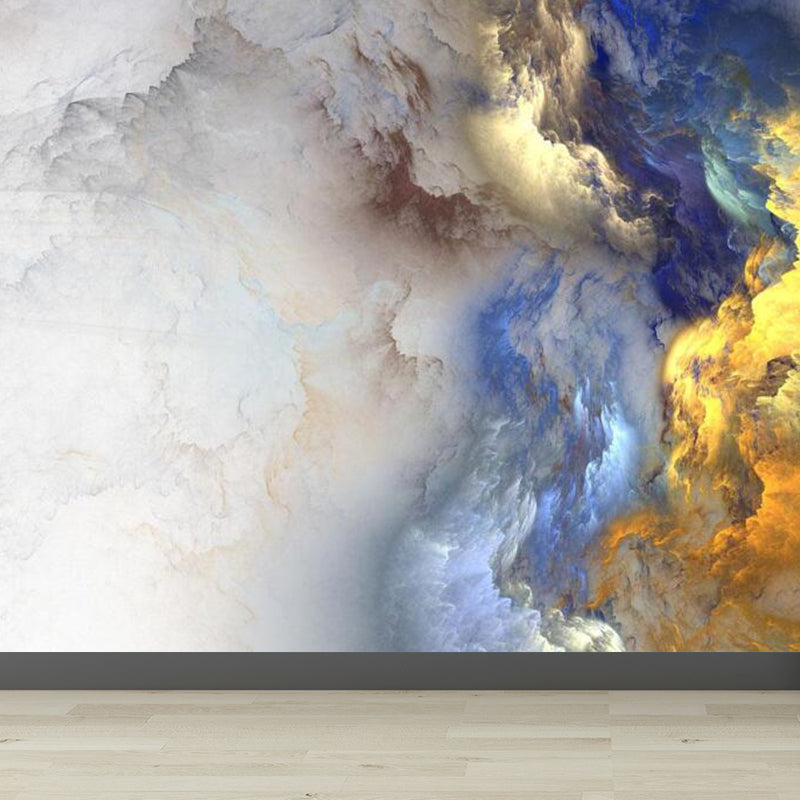 Modern Serene Sky Mural Wallpaper Non-Woven Stain-Proof Light Color Wall Art for Boys Room Yellow Clearhalo 'Wall Decor' 'Wall Mural' 1758415