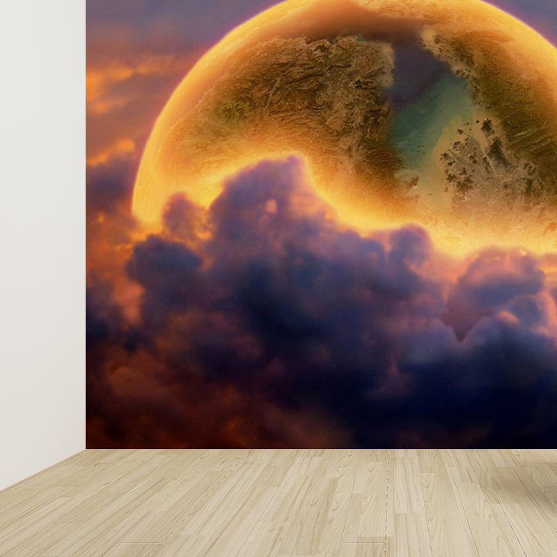 Contemporary Sky Wall Mural Non-Woven Textured Stain Resistant Light Color Wall Art for Playroom Orange Clearhalo 'Wall Decor' 'Wall Mural' 1758525