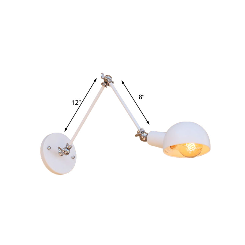 White Dome Wall Lighting with Swing Arm Industrial Retro Metal 1 Bulb Bedroom Sconce Lamp Clearhalo 'Art deco wall lights' 'Cast Iron' 'Glass' 'Industrial wall lights' 'Industrial' 'Middle century wall lights' 'Modern' 'Rustic wall lights' 'Tiffany' 'Traditional wall lights' 'Wall Lamps & Sconces' 'Wall Lights' Lighting' 175885