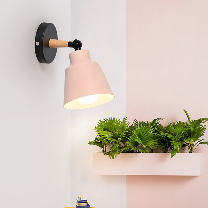 Macaron Colored Bucket Wall Sconce Rotatable One Light Metal Sconce Light for Living Room Pink Clearhalo 'Wall Lamps & Sconces' 'Wall Lights' Lighting' 175900
