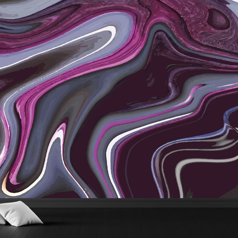 Modern Waves Mural Wallpaper for Family Room Personalized Wall Decor in Dark Color Purple Clearhalo 'Wall Decor' 'Wall Mural' 1759191