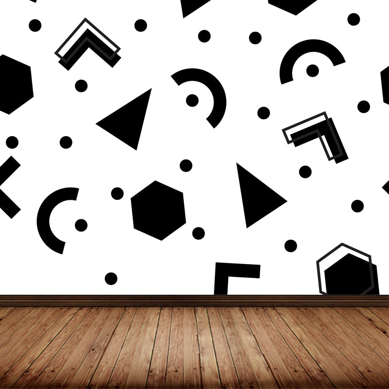 Illustration Geometry Mural Wallpaper Giant Wall Covering for House Interior, Custom Size Black Design 1 Clearhalo 'Wall Decor' 'Wall Mural' 1759316