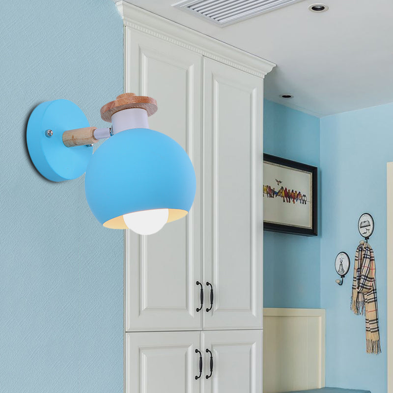 Single Light Spherical Wall Lamp Nordic Metal Sconce Light for Kindergarten Child Bedroom Blue Clearhalo 'Wall Lamps & Sconces' 'Wall Lights' Lighting' 175994