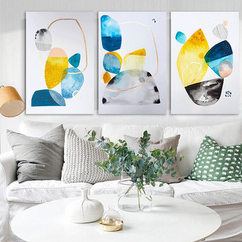 Blue-Yellow Stones Canvas Art Textured Contemporary Family Room Wall Decor, Multiple Size Options Clearhalo 'Art Gallery' 'Canvas Art' 'Contemporary Art Gallery' 'Modern' Arts' 1760049