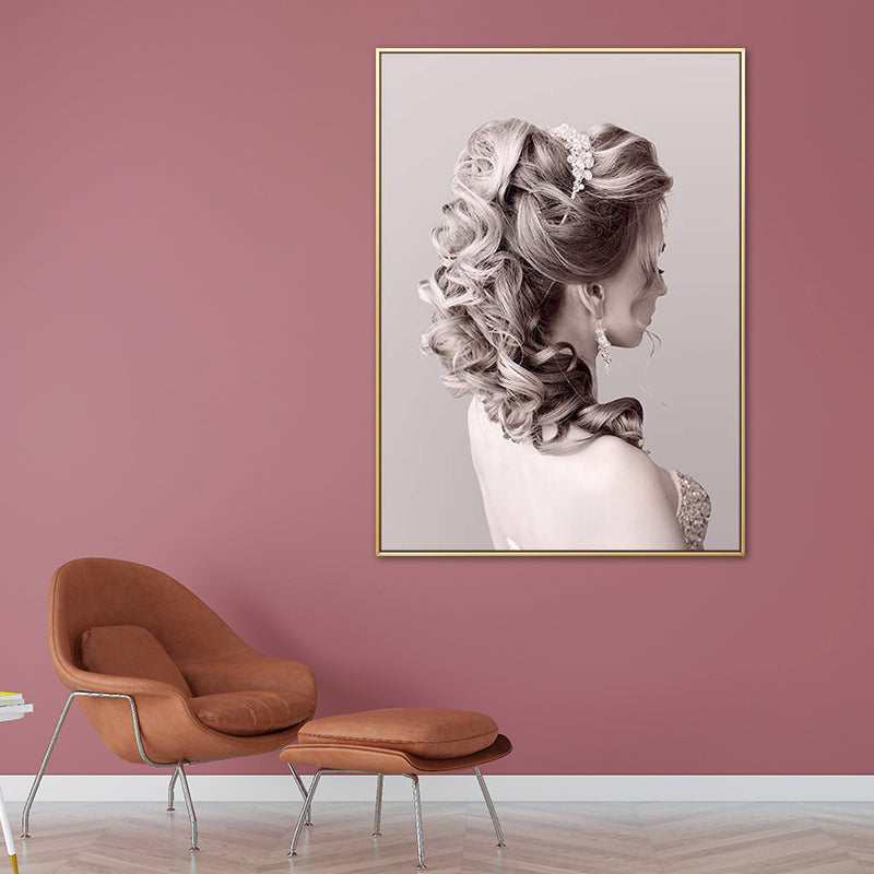 Pink Glam Style Painting Girl Profile Canvas for Bathroom, Multiple Sizes Available Clearhalo 'Arts' 'Canvas Art' 1760557