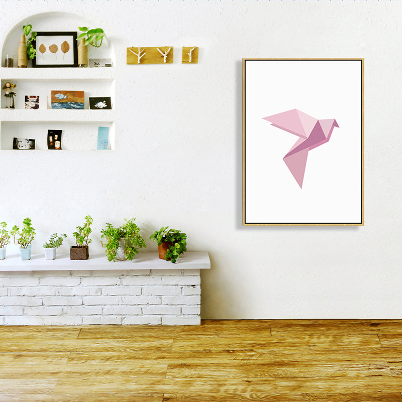 Pink Paper Bird Art Print Geometric Minimalist Textured Canvas for House Interior Clearhalo 'Art Gallery' 'Canvas Art' 'Kids' Arts' 1761458