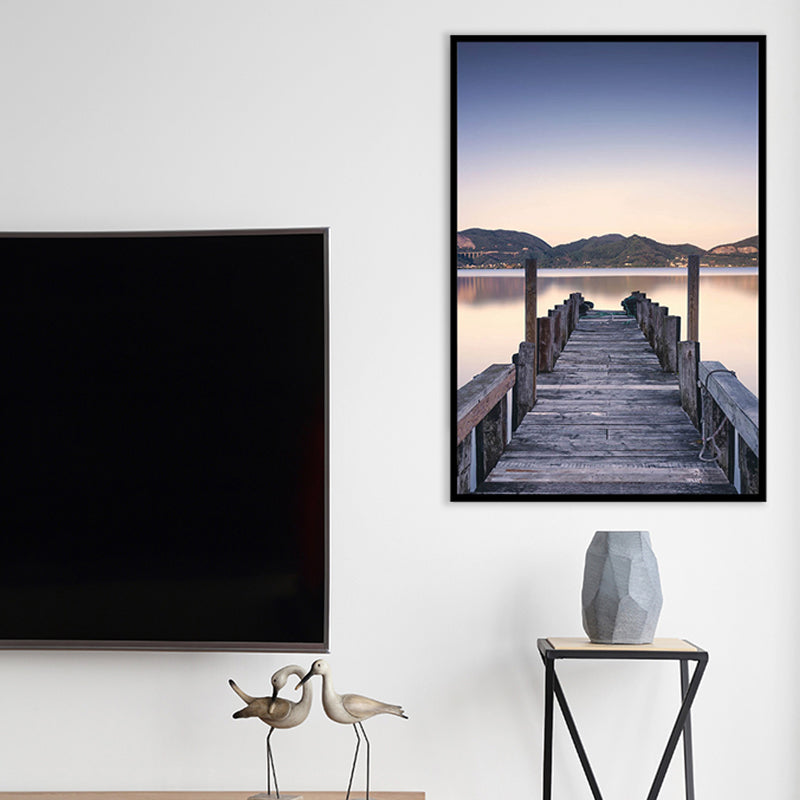 Textured Riverside Wooden Bridge Painting Modern Canvas Wall Art Decor, Multiple Sizes Clearhalo 'Art Gallery' 'Canvas Art' 'Contemporary Art Gallery' 'Modern' Arts' 1761636