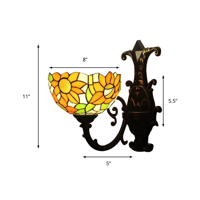 Rustic Tiffany Orange Wall Light Sunflower Single Bulb Stained Glass Sconce Lamp for Bedroom Clearhalo 'Industrial' 'Middle century wall lights' 'Tiffany wall lights' 'Tiffany' 'Wall Lamps & Sconces' 'Wall Lights' Lighting' 176196
