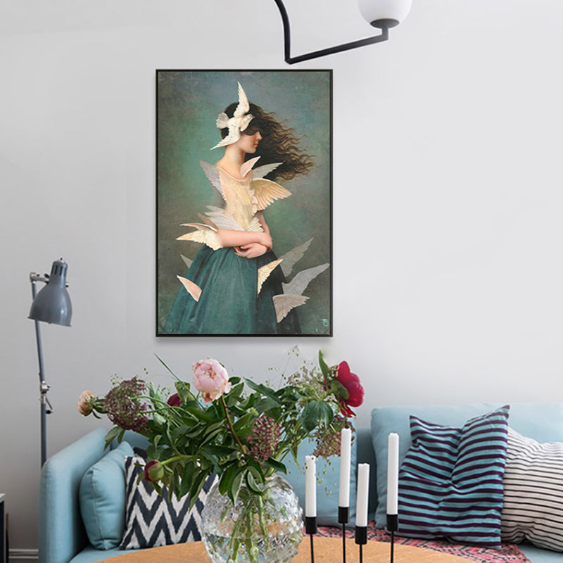 Textured Mixed Media Woman Canvas Nordic Wall Art Decor for Girls Bedroom, Optional Sizes Green Clearhalo 'Arts' 'Canvas Art' 1762254