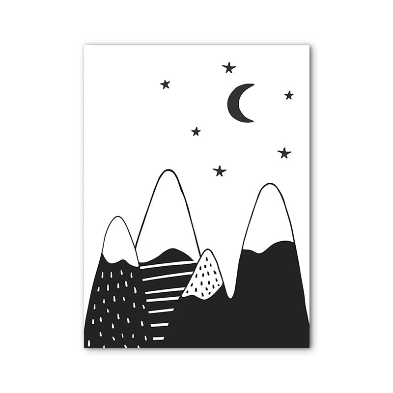 Mounts at Night Wall Art Print Nordic Textured Family Room Canvas in Black on White Clearhalo 'Arts' 'Canvas Art' 1762371