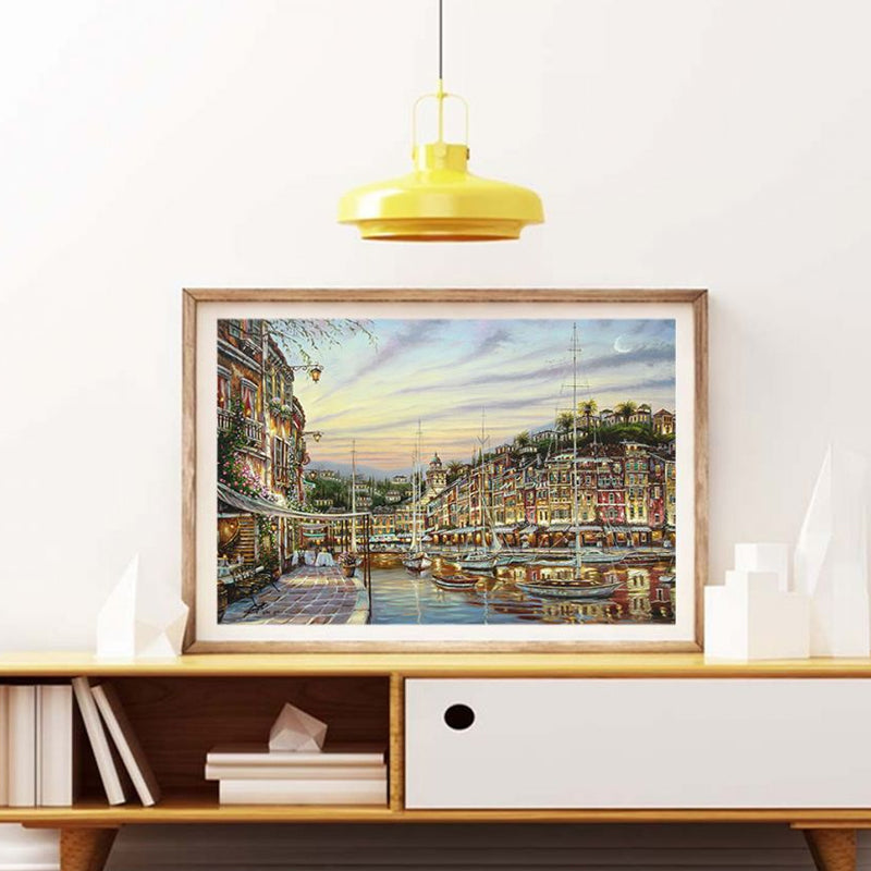 Canvas Textured Art Print Impressionism Waterfront Cityscape Painting, Multiple Sizes Clearhalo 'Arts' 'Canvas Art' 1762428