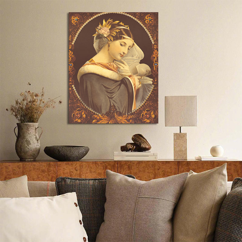 Art Nouveau Style Girl Canvas Pastel Color Textured Wall Art Decor for Living Room Brown Clearhalo 'Arts' 'Canvas Art' 1762465