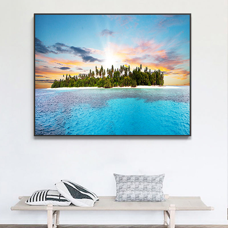 Stunning Tropical Beach Canvas Hotel Photograph Print Seascape Wall Art Decor in Blue Clearhalo 'Art Gallery' 'Canvas Art' 'Coastal Art Gallery' 'Nautical' Arts' 1762494