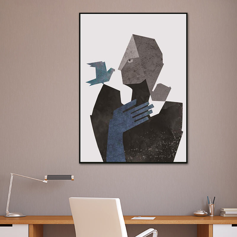 Woman and Bird Wall Art Black-Grey Canvas Made Wall Decor, Textured, Multiple Sizes Clearhalo 'Art Gallery' 'Canvas Art' 'Kids' Arts' 1762696