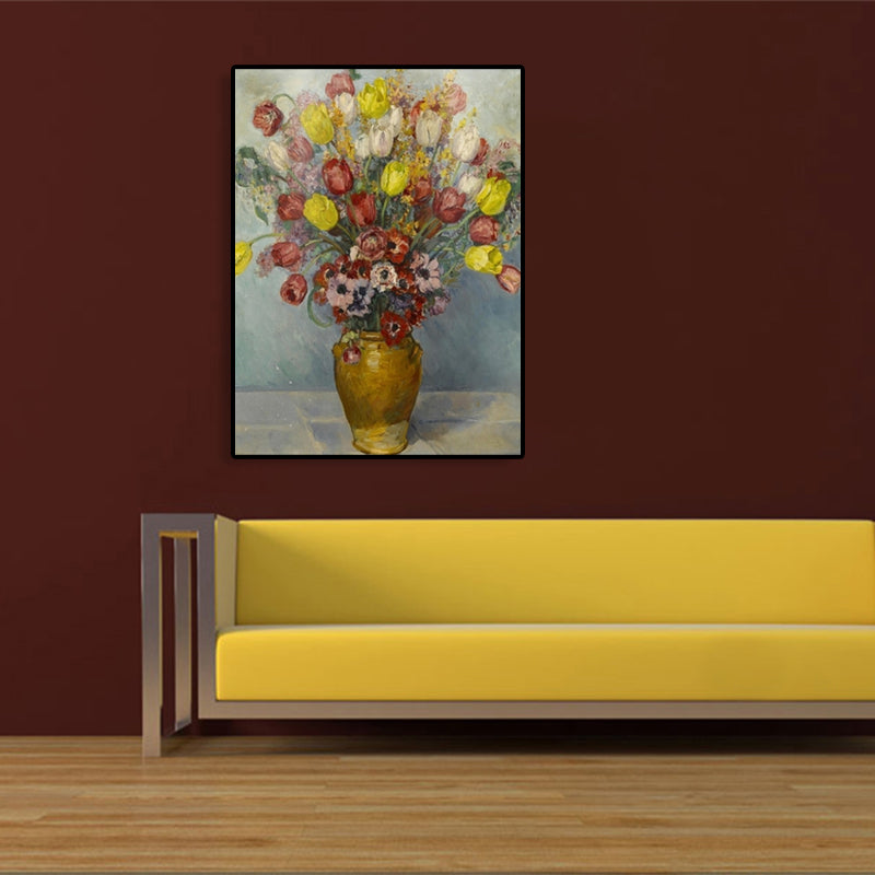 Impressionism Flower and Vase Canvas Pastel Color Bathroom Art Print, Multiple Sizes Yellow Clearhalo 'Arts' 'Canvas Art' 1763240