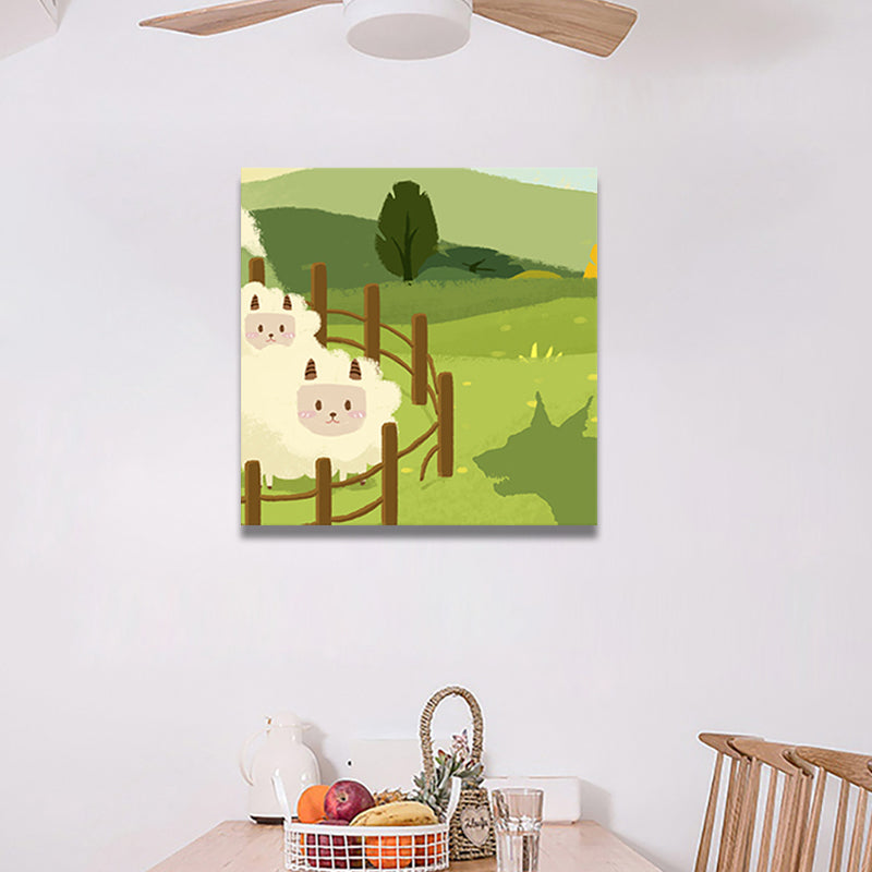 Cartoon Animal Wall Art Print Canvas Textured Soft Color Wall Decor for Baby Room Clearhalo 'Art Gallery' 'Canvas Art' 'Kids' Arts' 1763462