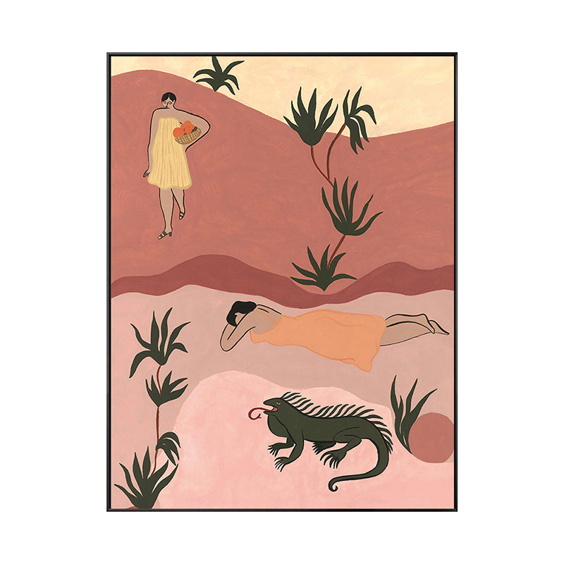 Illustration Beauty and Beast Canvas Pink Nordic Wall Art Print for House Interior Clearhalo 'Arts' 'Canvas Art' 1763702