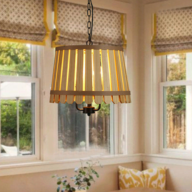 12.5"/16.5" Wide Slatted Chandelier Light Fixture Modern Wooden 3 Lights Blue/Green/Wood Hanging Pendant for Dining Room Wood Clearhalo 'Ceiling Lights' 'Chandeliers' Lighting' options 176448_25bfe4fd-1cd6-462c-b669-3648208a48ec