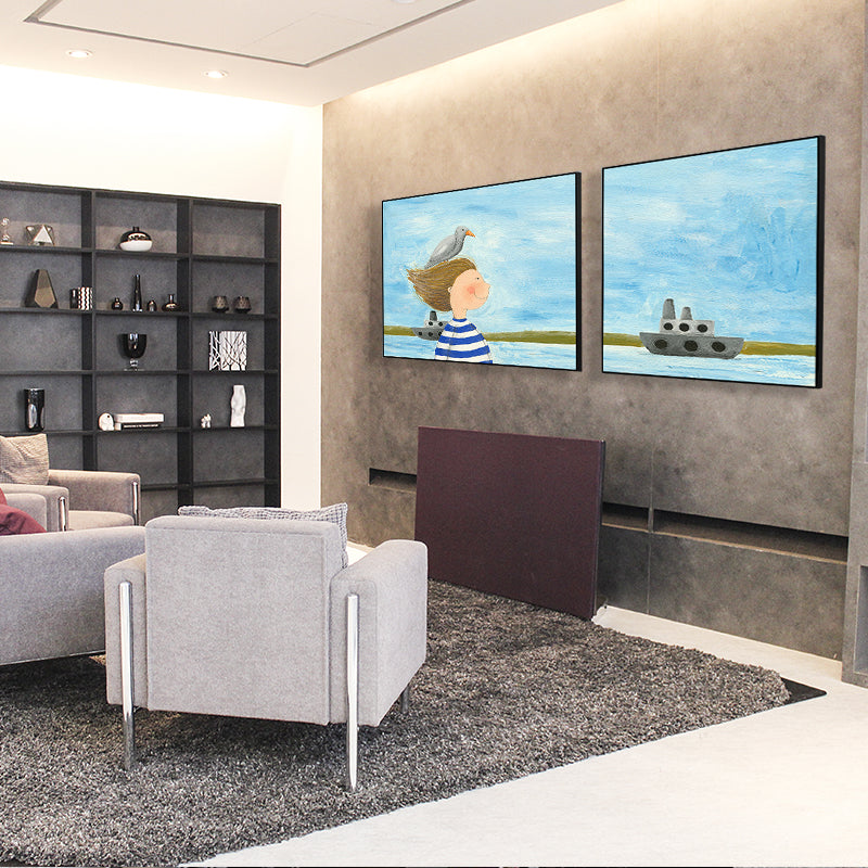 Painting Outings Canvas Print Cartoon Multi-Piece Wall Art in Soft Color for Kids Room Clearhalo 'Art Gallery' 'Canvas Art' 'Kids' Arts' 1764607