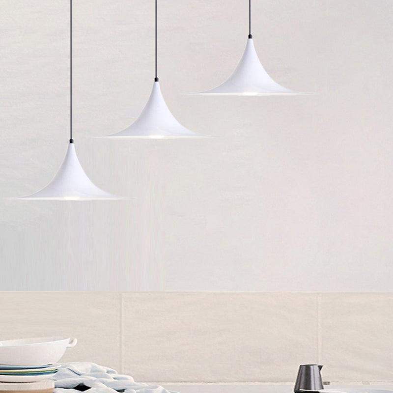 16"/19"W Trumpet Pendant Lighting Simplicity Metal 1 Light Black/Grey/White Hanging Light Clearhalo 'Ceiling Lights' 'Modern Pendants' 'Modern' 'Pendant Lights' 'Pendants' Lighting' 176600