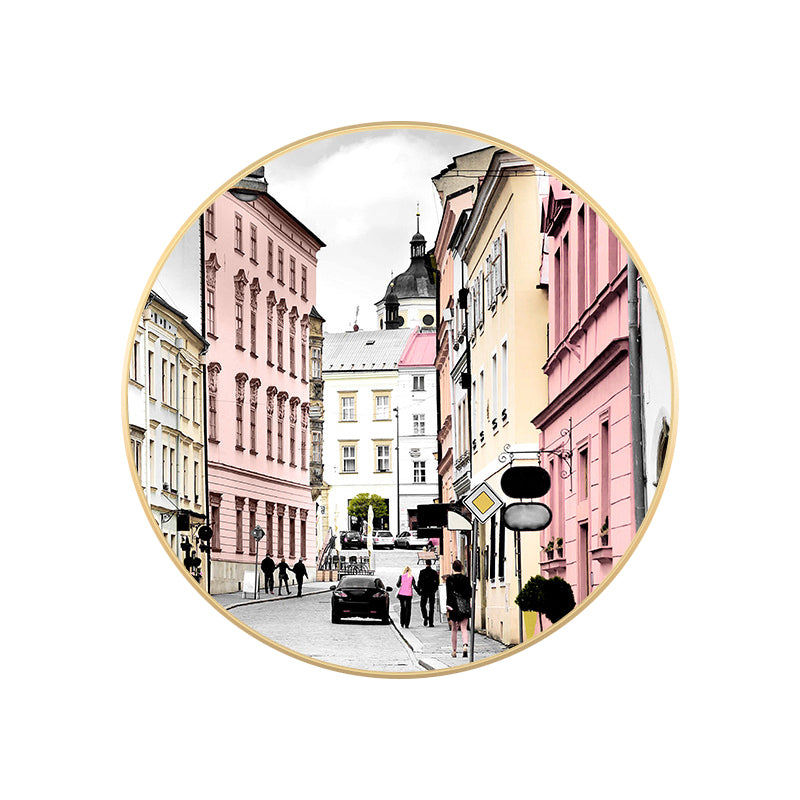 City Architecture Wall Art Decor Modern Canvas Textured Painting in Pink, Multiple Sizes Clearhalo 'Art Gallery' 'Canvas Art' 'Contemporary Art Gallery' 'Modern' Arts' 1766063