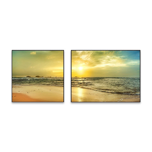 Sunset Sea Scenery Canvas Art Tropical Multi-Piece Wall Decor in Pastel Color for Home Clearhalo 'Art Gallery' 'Canvas Art' 'Coastal Art Gallery' 'Nautical' Arts' 1766169